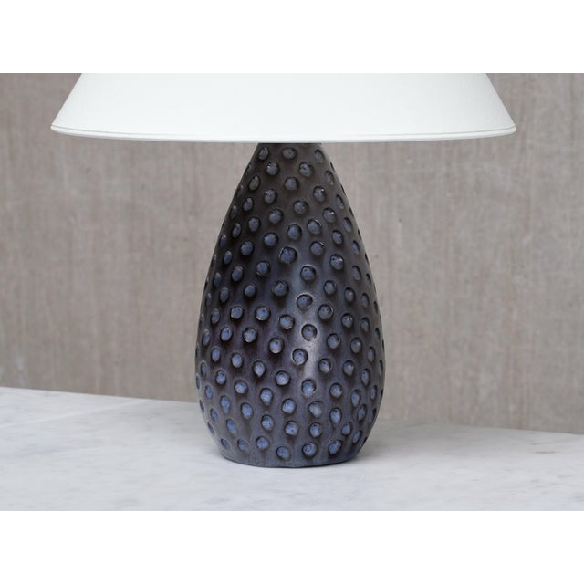 Textile Drop-Shaped Dimpled Ceramic Table Lamp from Helge Østerberg, Denmark, 1950s For Sale - Image 7 of 12