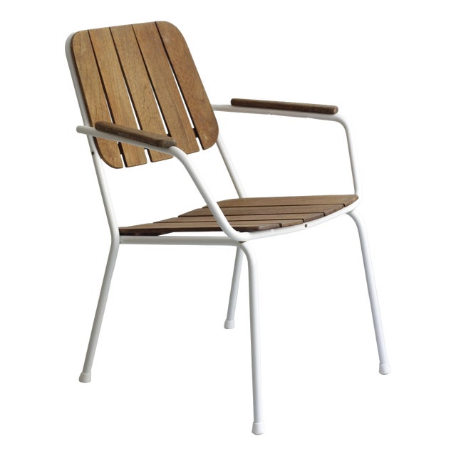 Mid-Century Modern Daneline Garden Chairs in Tubular Steel and Teak, 1970s, Set of 4 For Sale
