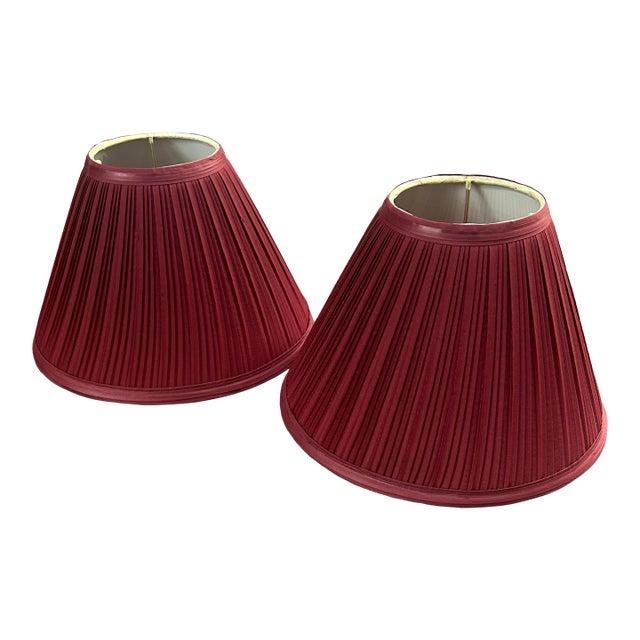 1980s Pair of Vintage Maroon Pleated Lampshades For Sale