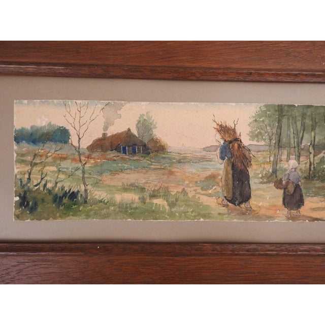 Rustic European Vintage Dutch School Pastoral Watercolor Painting For Sale - Image 3 of 5