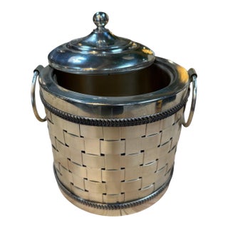 Vintage Silver-Plated Woven Metal Ice Bucket With Lid For Sale