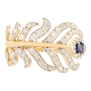 18k Yellow Gold Miracle Feather Diamond Ring Size 7