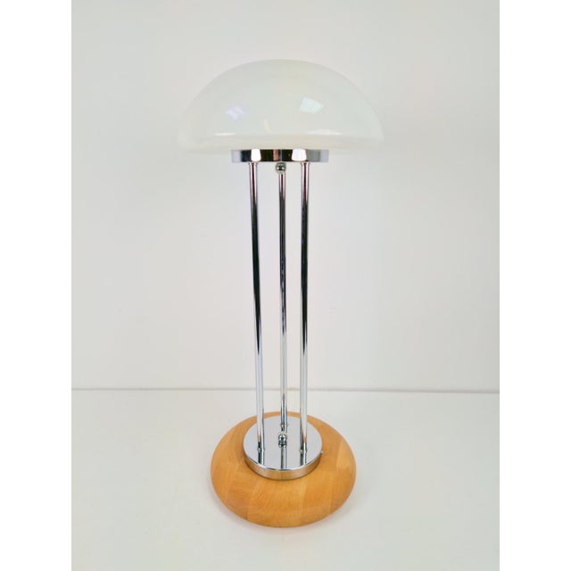 Vintage Mushroom Opaline Glass and Chrome Table Lamp, 1970s For Sale - Image 11 of 11