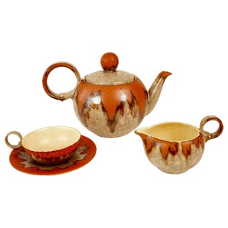 Cabana Style Ceramic Tea Set, Czechoslovakia, 1930s, Set of 15 For Sale