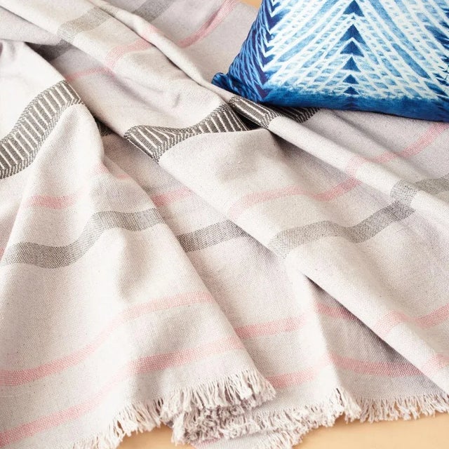 Gray Studio Variously Pewter Handwoven Organic Cotton with Stripes Pattern Throw For Sale - Image 8 of 11