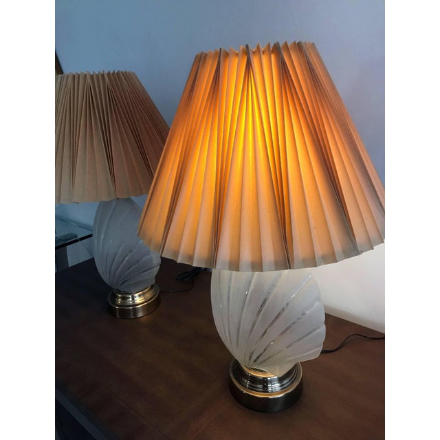 Brass Pair of Shell Form Glass Table Lamps For Sale - Image 8 of 8