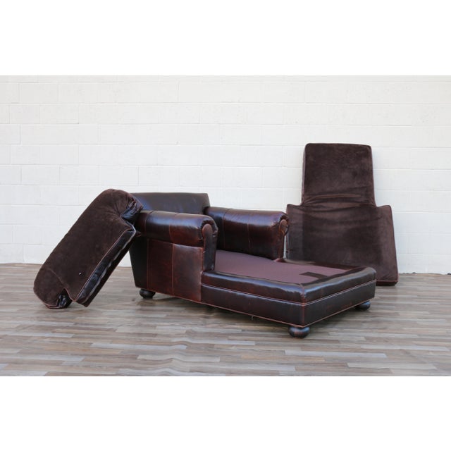 Vintage Old Hickory Tannery Brown Leather Chaise Lounge Chair, Feather Cushions For Sale - Image 15 of 18