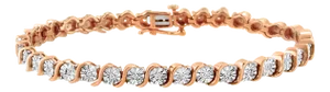 14K Rose Gold Plated .925 Sterling Silver 1/4 Cttw Diamond Round Miracle Plate and "S" Link Tennis Bracelet (I-J Color, I2- I3 Clarity) - 7"