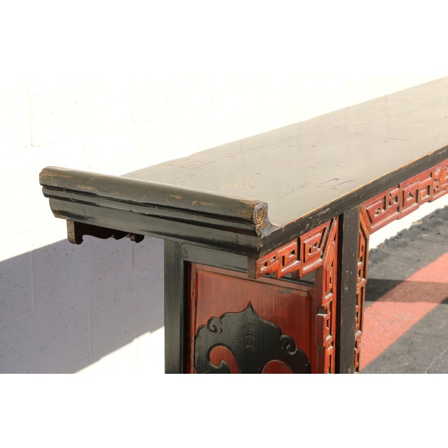 Wood 19th Century Antique Chinese Carved Altar Console Table With Everted Ends For Sale - Image 7 of 18