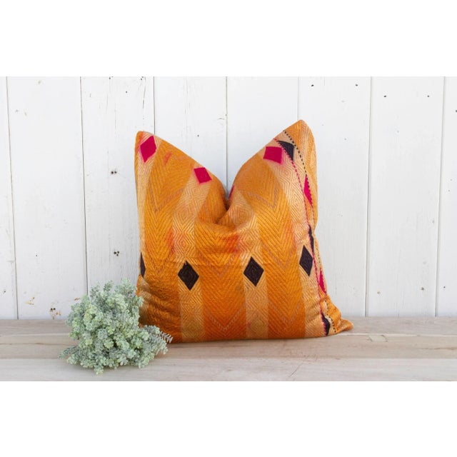 Saffron Burnt Saffron Silk Phulkari Pillow For Sale - Image 8 of 9