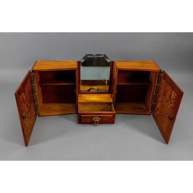French Art Deco Pine Wood Wall Cabinet with Bird Marquetry & Mirror, 1930s For Sale - Image 18 of 18