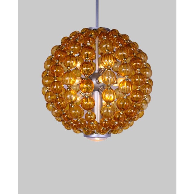 Handcrafted Ballroom Chandelier with Amber Glass Balls from VEB Deutsche Werkstätten Hellerau, Germany, 1960s For Sale - Image 4 of 12
