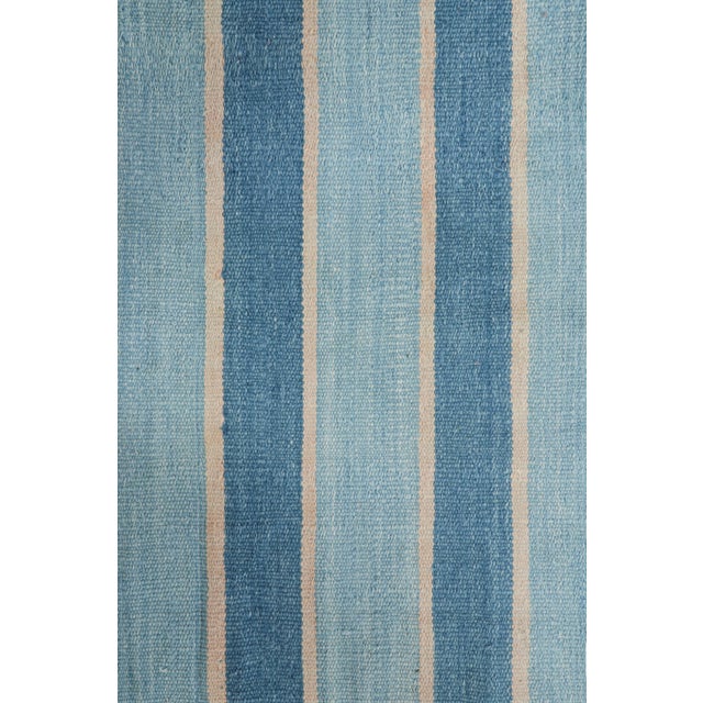 Vintage Dhurrie Rug With Blue Stripes and Cream White Accents