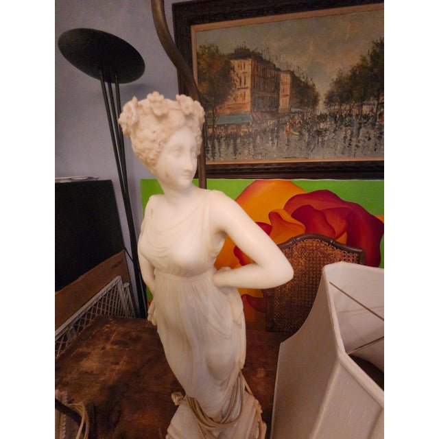 Pair of Mid 20th Century Female Figural Marble/Alabaster Carved Table Lamps For Sale - Image 4 of 8