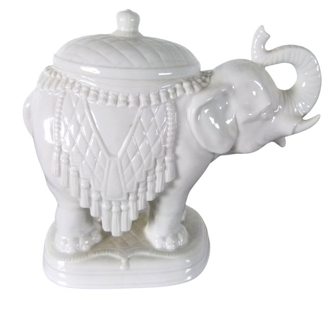 Hollywood Regency style vintage White Porcelain Elephant candy dish by the renowned Charles Sadek Import Company (Andrea...