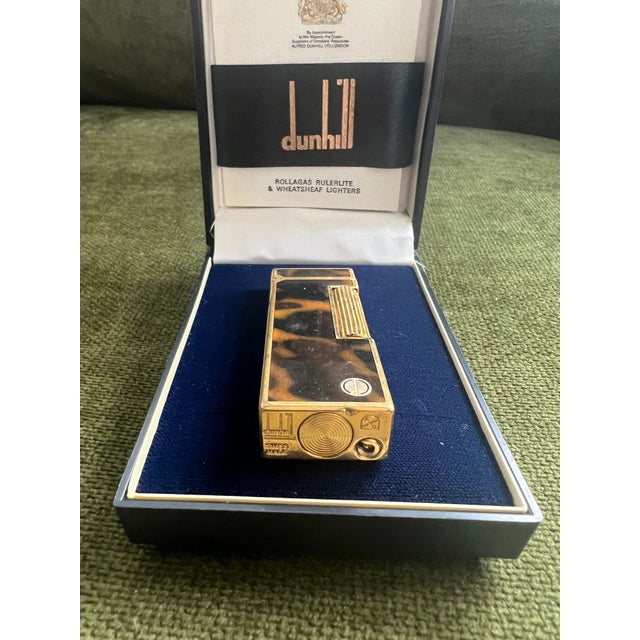 Vintage Dunhill Gold Plated Rare Cognac Marble Lacquer Lighter Original Case For Sale - Image 10 of 18