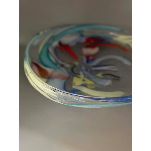 Glass Davide Dona Signed Murano Low Profile Large Centerpiece Bowl For Sale - Image 7 of 8