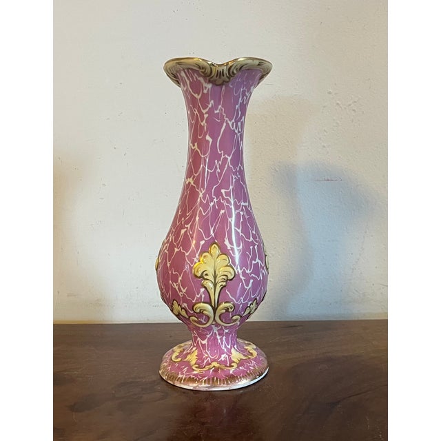 Antique early 19th century English Regency pink porcelain baluster shaped vase. Quatrefoil shape; rising on a spread foot....