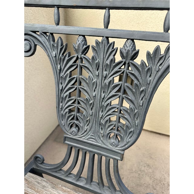 1930s Pair of Neoclassical Lyre Back Cast Iron Lyre Back With Weathered Wood Seats For Sale - Image 18 of 18