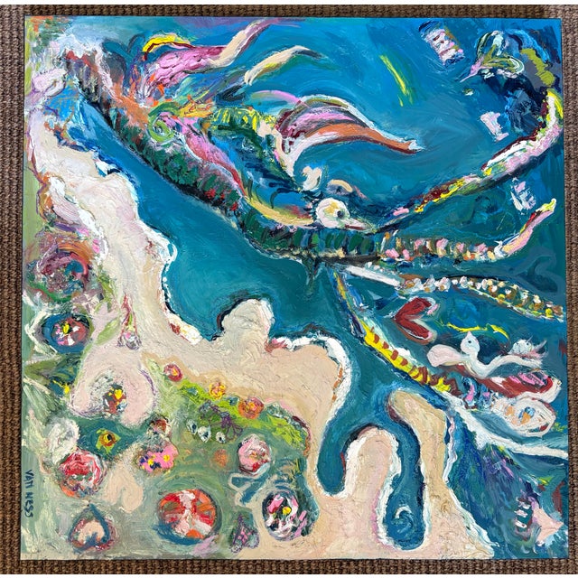 Aerial Seascape Abstract, Original Oil Painting, by Van Ness For Sale - Image 4 of 5