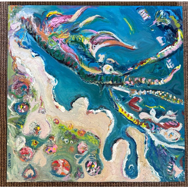 Aerial Seascape Abstract, Original Oil Painting, Rare Art For Sale - Image 4 of 5
