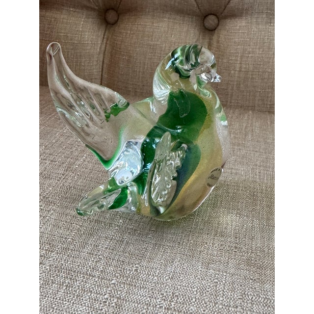 Green Vintage Murano Barovier Toso Yellow Blue Spots Gold Fleck Italian Art Glass Love Bird Figurine Paperweight For Sale - Image 8 of 12