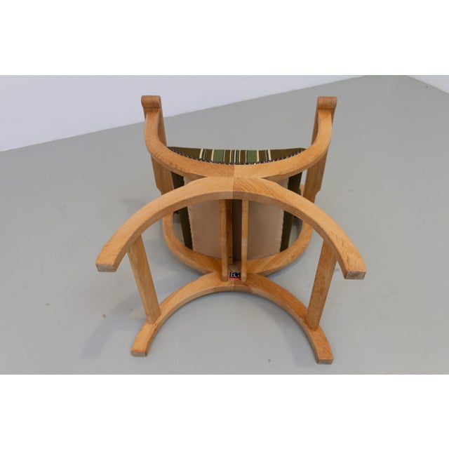 1960s Danish Kurul Armchair in Oak and Striped Green Upholstery by Henning Kjærnulf, 1960s For Sale - Image 5 of 18