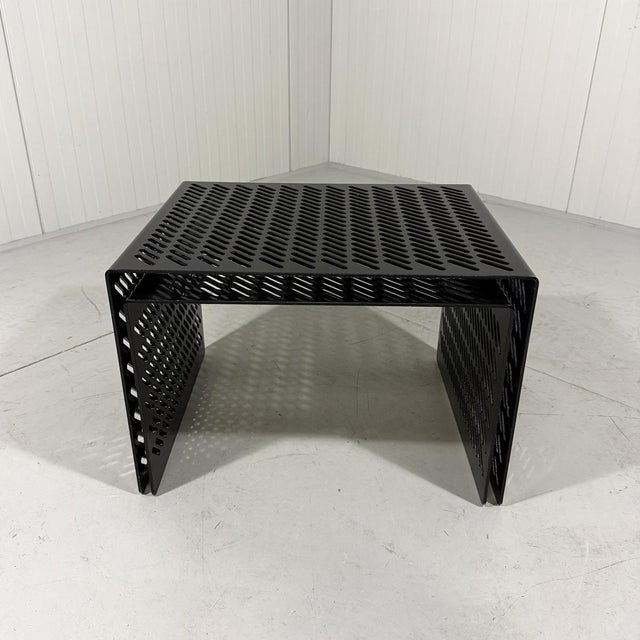 Black Perforated Steel Nesting Tables, Italy, 1980s, Set of 2 For Sale - Image 6 of 16