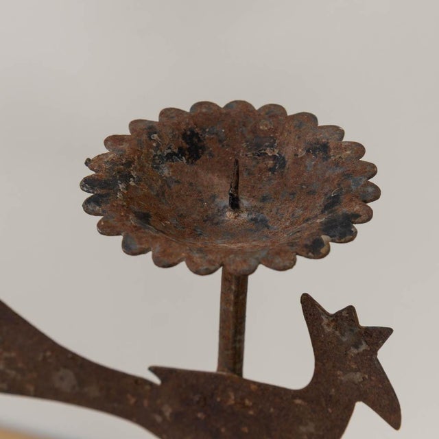1950s 1950s Pair of French Iron Rooster Candlesticks For Sale - Image 5 of 13