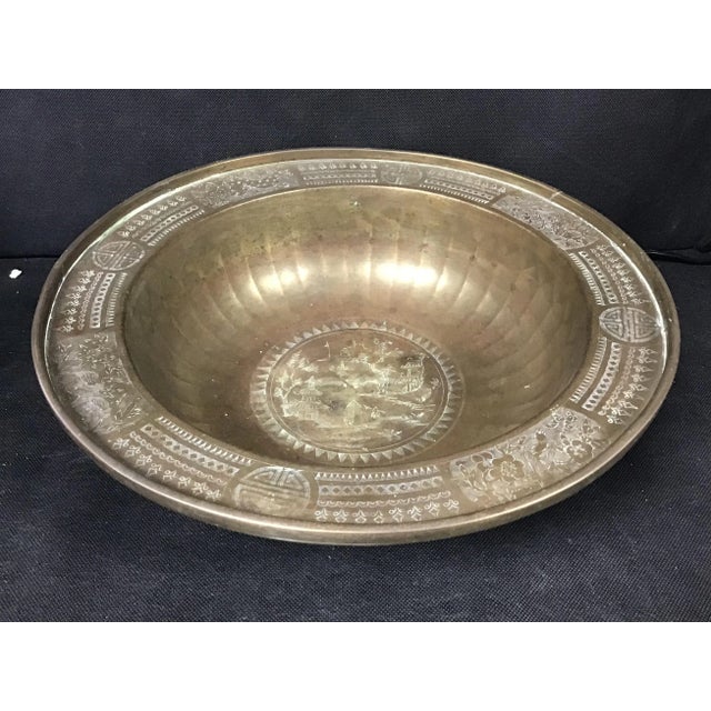 Metal Large Antique Chinese Brass Bowl For Sale - Image 7 of 8
