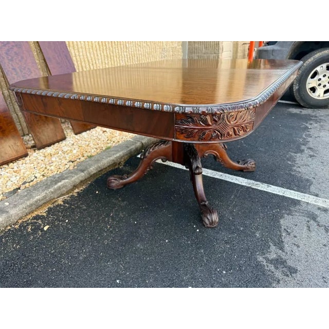 Wood Antique Georgian Style Emprire Style Mahogany Rope Edged Pedestal Dining Table With 4 Leaves by Berkey and Gey Furniture For Sale - Image 7 of 18