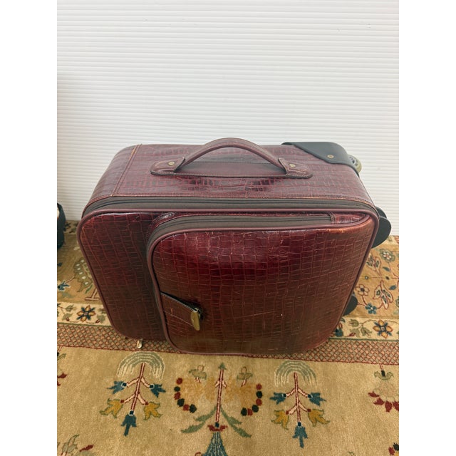 Early 21st Century Embossed Crocodile Leather Trolley Luggage, Maroon For Sale - Image 5 of 13