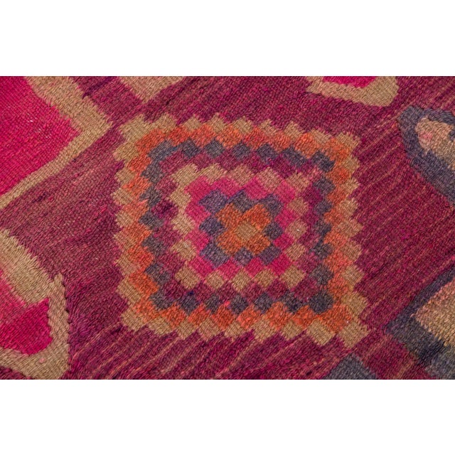 Pink Vintage Kilim Handmade Flatweave Geometric Motif Wool Runner For Sale In New York - Image 6 of 11
