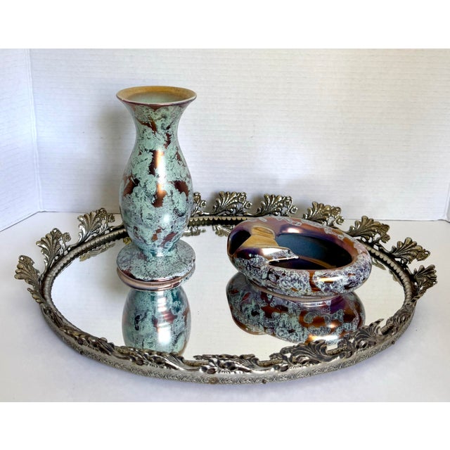 Metal 1960s Hollywood Regency Oval Silver-Tone Vanity Mirror With Floral Crest For Sale - Image 7 of 8