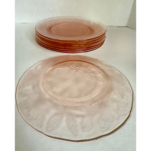 1930s 1930s Set of 7 MacBeth-Evans Dogwood Pink Depression Glass Luncheon Plates For Sale - Image 5 of 8
