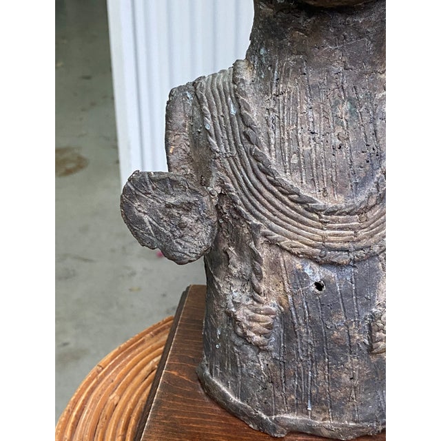 Vintage African Benin-Style Bronze Royal Bust Sculpture For Sale - Image 11 of 14