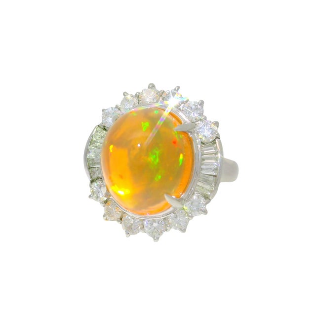 Contemporary 8.26 Carat Fire Opal Diamond Platinum Ring, Size 6.5 For Sale - Image 3 of 6