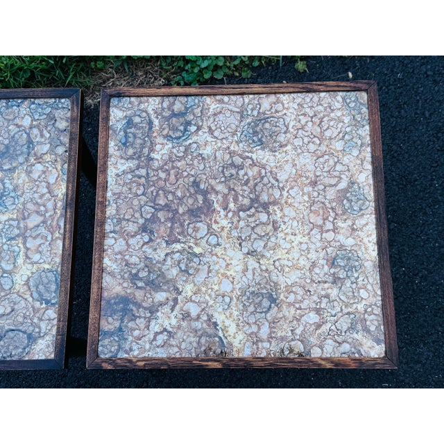 1960s Vintage 1960s Wood Square Stacking Side Tables With Glass Tops, a Pair For Sale - Image 5 of 9