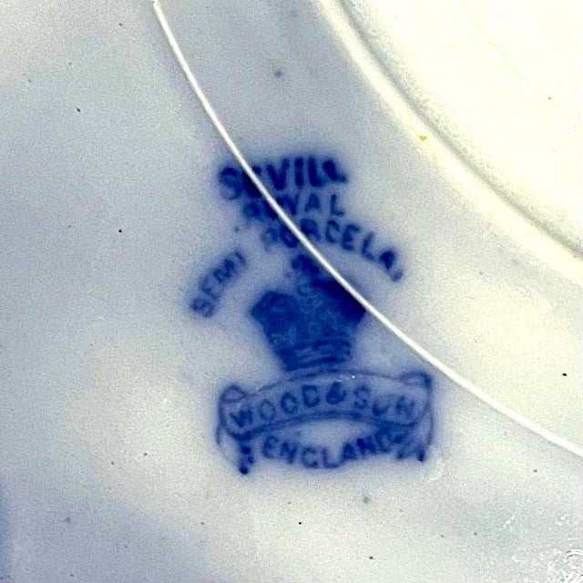 Ceramic Late 19th Century Wood & Son Flow Blue Seville Ironstone Dinner Plate For Sale - Image 7 of 7