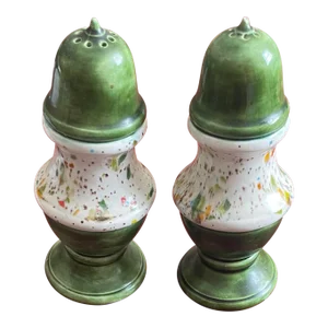 Vintage Green Multicolored Glaze Ceramic Salt & Pepper Shakers- a Pair