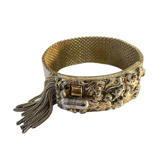 Vintage Goldstone Mesh Tassel Bracelet 8.25" For Sale - Image 4 of 11