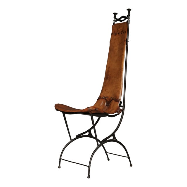 Iron & Leather Side Chair from Sido and François Thévenin, 1980s For Sale