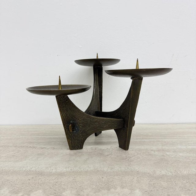 Modernist Sculptural Brutalist Bronze Metal Candleholder, France, 1960s For Sale - Image 11 of 18