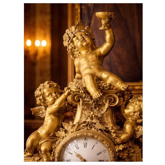 French 19c French Maker Louis XVI Gold Bronze Mantel Clock For Sale - Image 3 of 16