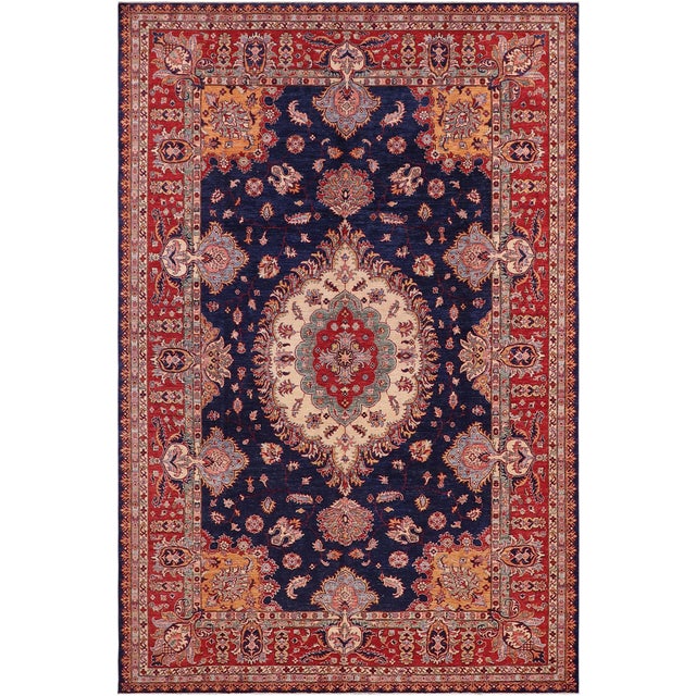 Boho Chic Super Kazak Blue/Red Wool Rug - 8'9'' X 12'4'' For Sale - Image 9 of 10