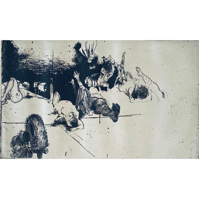 Robert A. Birmelin, Fallen Figures. Standing Dog, American Modernist Abstract Etching For Sale