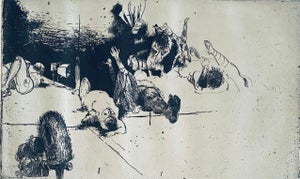 Robert A. Birmelin, Fallen Figures. Standing Dog, American Modernist Abstract Etching