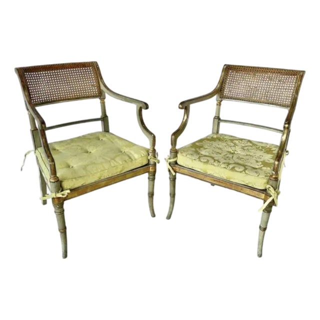 19th Century English Regency Painted and Giltwood Armchairs For Sale