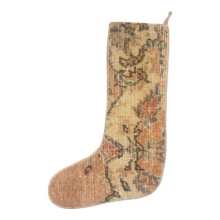 Terracotta & Red Accent Vintage Kilim Christmas Stocking, Cream Wool, 11.8 X 17.7 in – One of a Kind Turkish Decor For Sale
