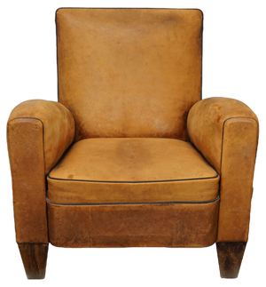 Vintage French Cognac-Colored Leather Club Chair, 1940s